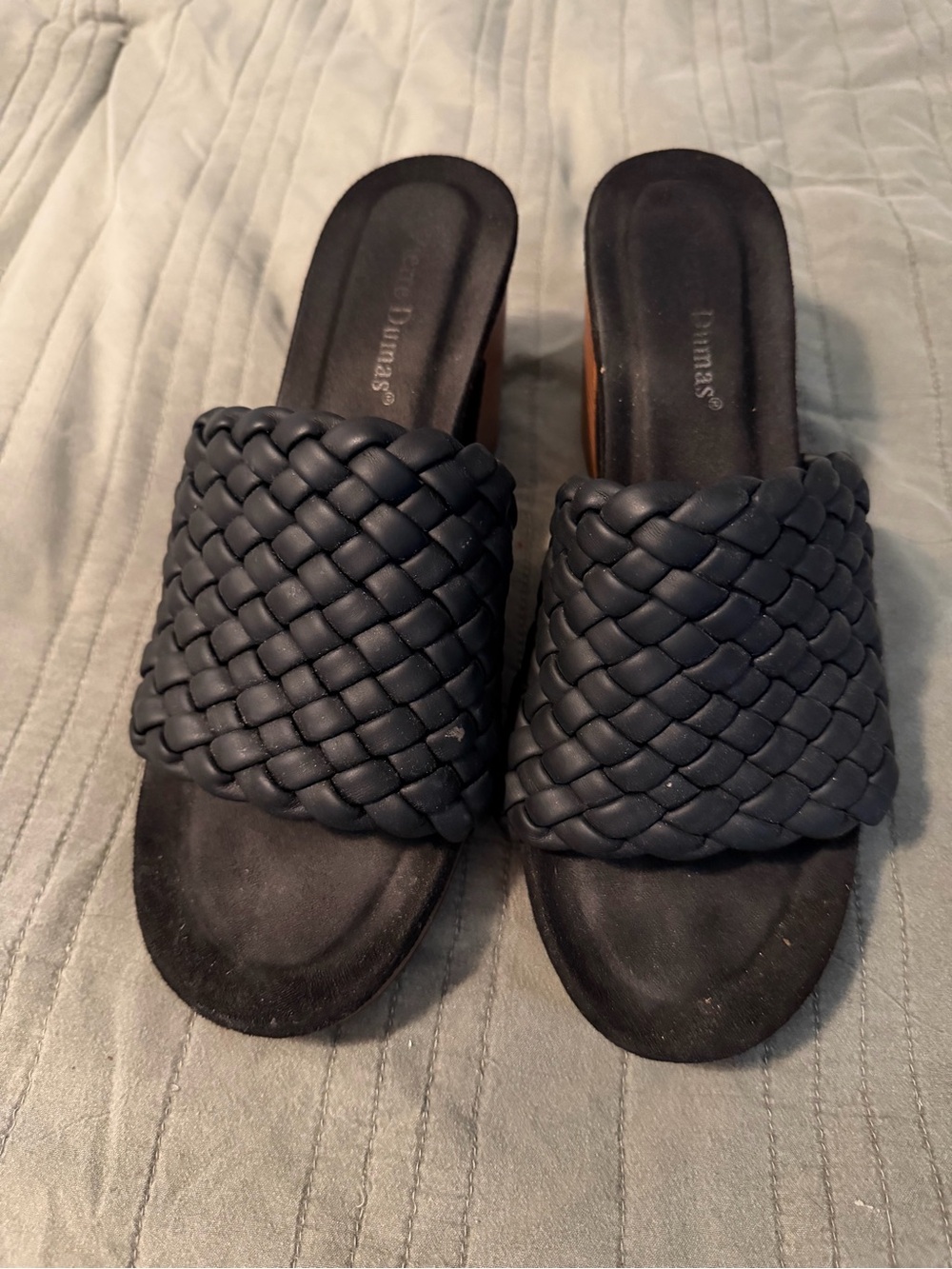 Pierre Dumas Braided Leather Slide Sandals in black